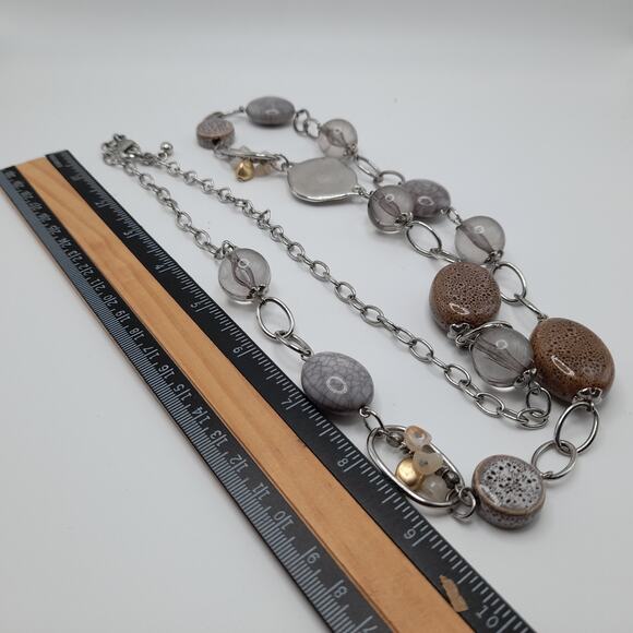 Chico's Long 42" Bead Necklace Beige Lavender Clear Layering - Picture 14 of 14